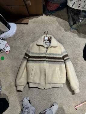 Tip Top Vintage Pure Virgin Wool Pile Striped Bomber Jacket